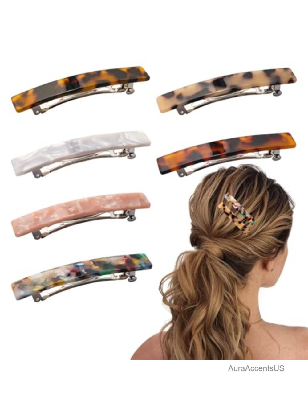 6PCS Acetate Shell Hair Barrettes for Women, Hair Clips for Thick Thin Long
